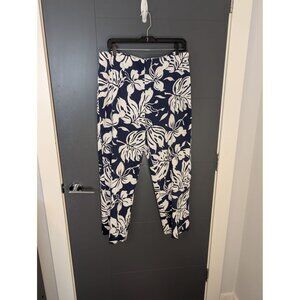 Vintage 90's Lauren Ralph Lauren Navy & White Tropical Hibiscus Print Pants - 14
